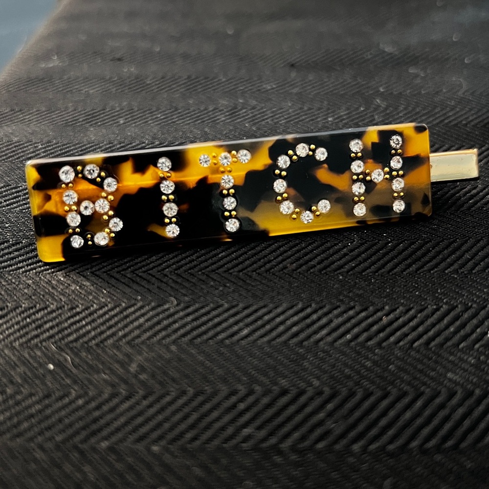 Tortoise Shell Hair Clip with Rhinestones - Picture 3 of 6